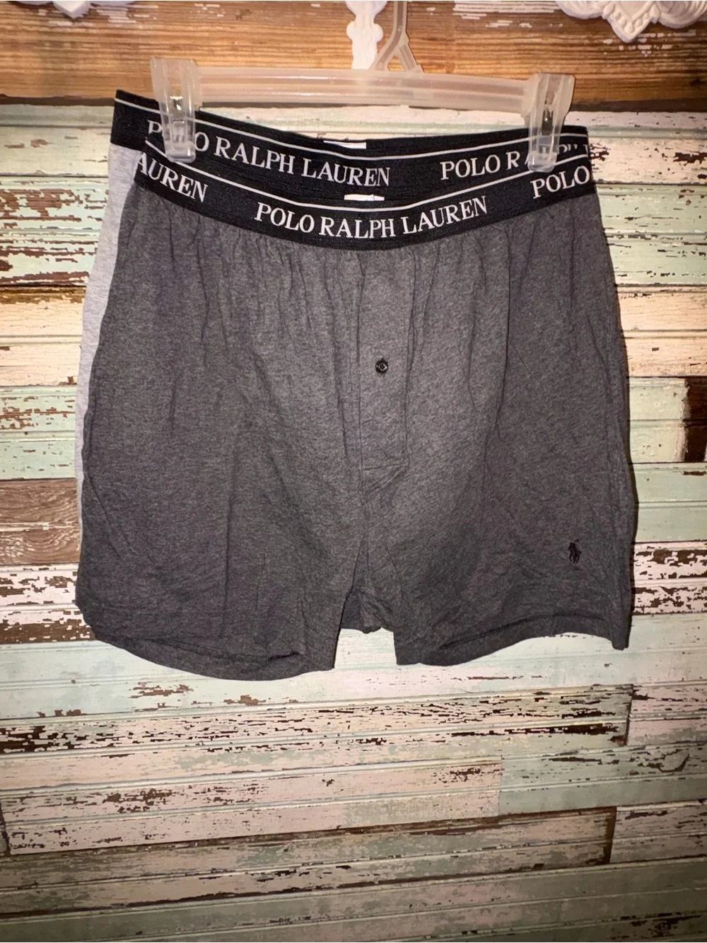 2 Pairs Ralph Lauren Gray Boxer Briefs with Logo Waistband